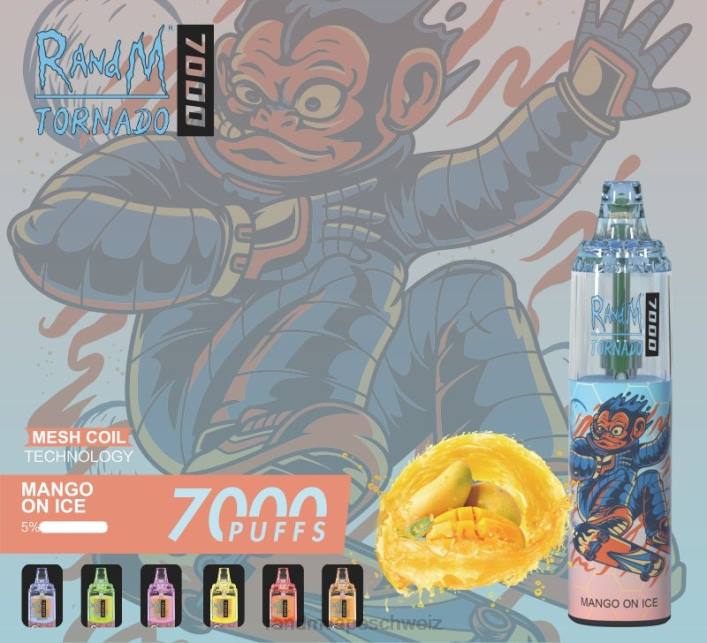 Fumot RandM Vape | RandM Tornado 00P2170 7000 Airflow Control Vape-Gerät 1St Mango auf Eis